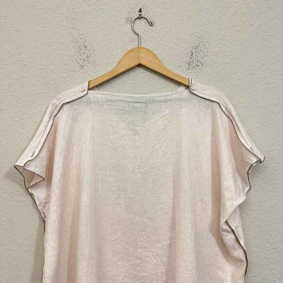 TUTU & LILLI Boxy Linen Top Pale Peach Sheer Slit Patch Pocket NWOT - Picture 4 of 8